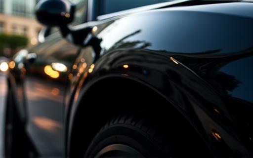 Shiny black car after wash - Close up of reflection
